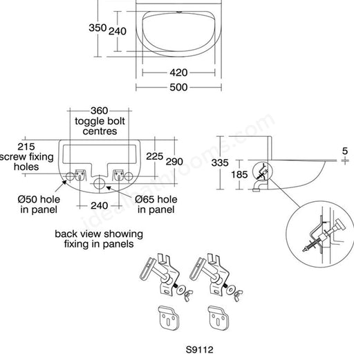 Armitage Shanks Contour Concealed Basin Wall Hangers with Toggle Bolts and Clips (Pair), No Finish - Unbeatable Bathrooms