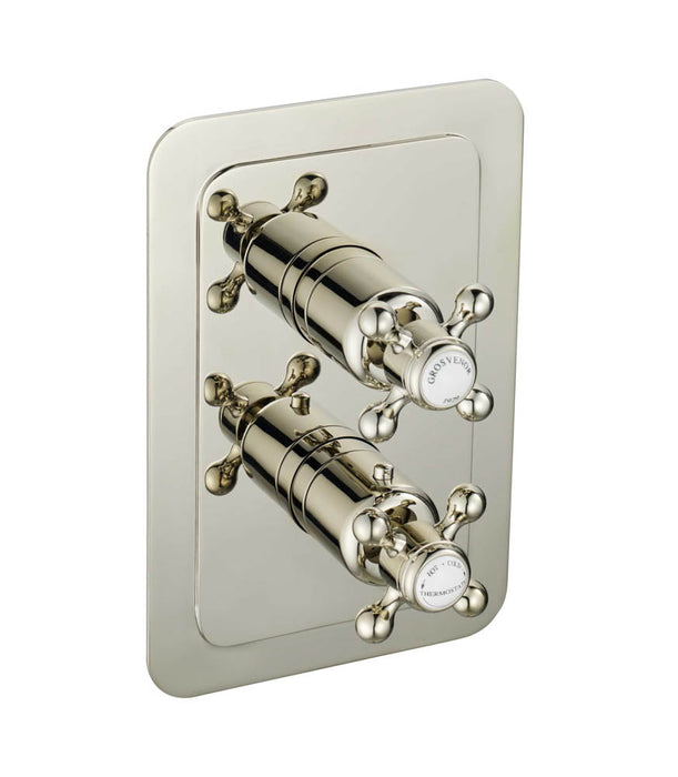 JTP Grosvenor Cross Thermostatic Concealed 2 Outlet Shower Valve-Vertical Nickel - Unbeatable Bathrooms