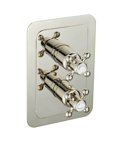 JTP Grosvenor Cross Thermostatic Concealed 2 Outlet Shower Valve-Vertical Nickel - Unbeatable Bathrooms