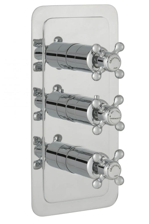 JTP Grosvenor Cross Thermostatic Concealed 3 Outlet Shower Valve-Vertical Nickel - Unbeatable Bathrooms