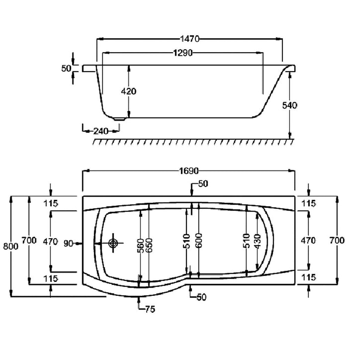 Carron Delta P Shaped Standard Right Hand Showerbath - Unbeatable Bathrooms
