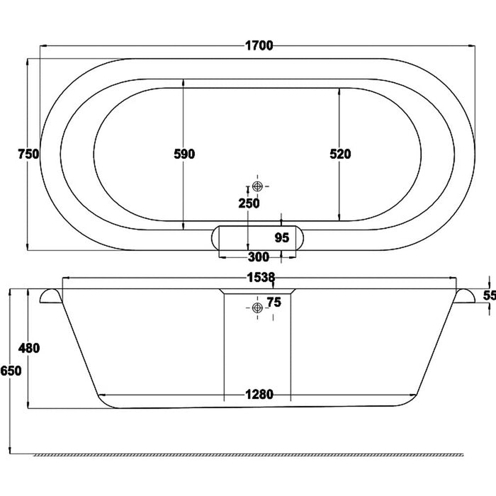 Carron Ascoli 1700mm x 750mm Freestanding Bath - White - Unbeatable Bathrooms