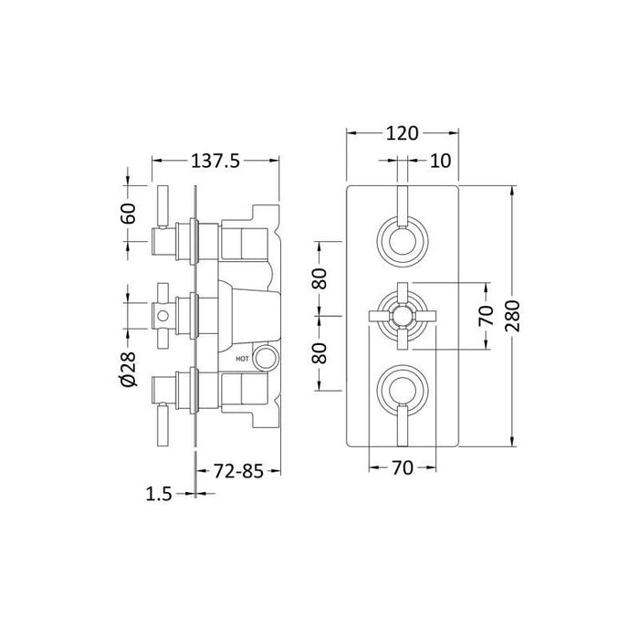 Hudson Reed Triple Thermostatic Shower Valve with Diverter - Unbeatable Bathrooms