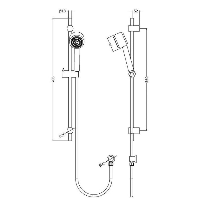 Hudson Reed Linear Slider Rail Kit Handset - Unbeatable Bathrooms