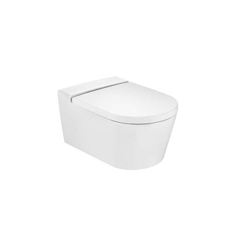 Roca Inspira Round Vitreous China Rimless Wall-Hung Toilet with Horizontal Outlet - Unbeatable Bathrooms