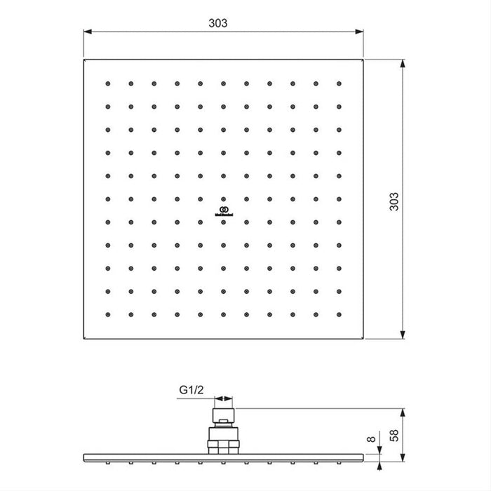 Ideal Standard Idealrain Square 300mm Fixed Rainshower Head - Unbeatable Bathrooms