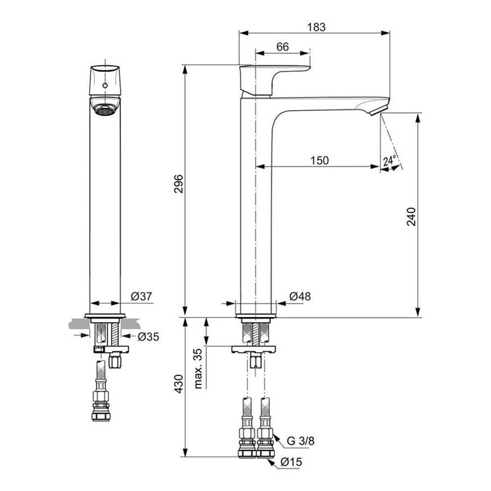 Ideal Standard Connect Air Single Lever Tall Vessel Basin Mixer - Unbeatable Bathrooms
