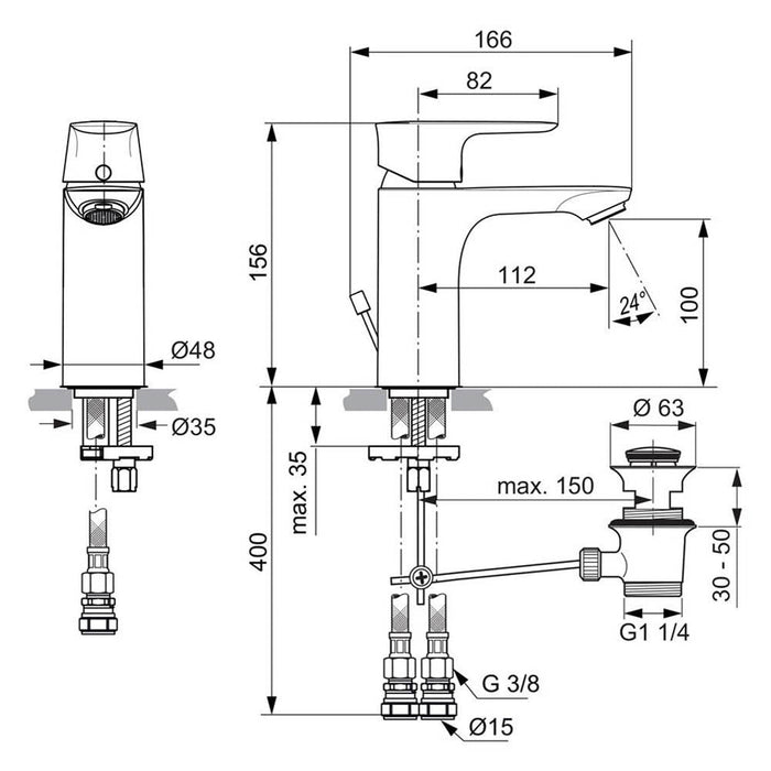 Ideal Standard Connect Air Grande Single Lever Basin Mixer with Pop-Up Waste - Unbeatable Bathrooms