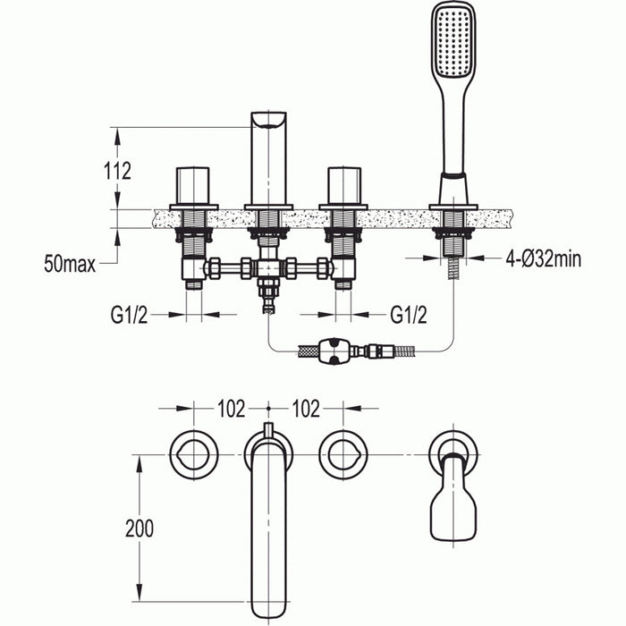 Flova Allore 4-Hole Bath and Shower Mixer with Shower Set - Unbeatable Bathrooms