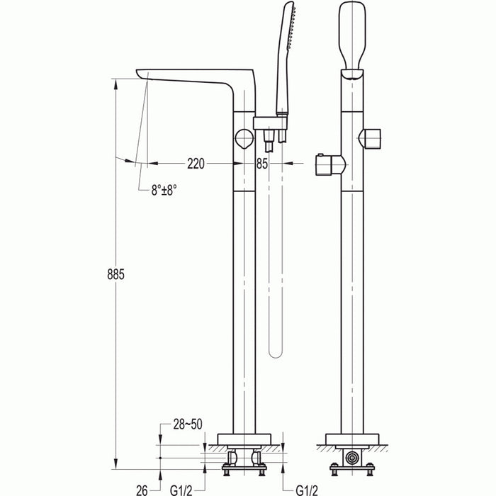 Flova Allore Thermostatic Floor Standing Bath and Shower Mixer with Shower Set - Unbeatable Bathrooms