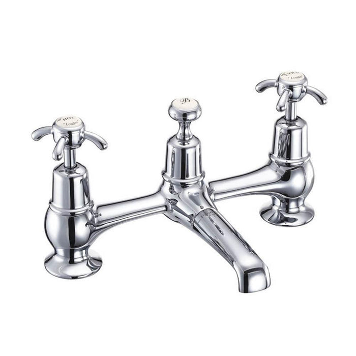 Burlington Anglesey 2 Tap Hole Bridge Basin Mixer with Plug & Chain Waste & Swivel Spout - Unbeatable Bathrooms