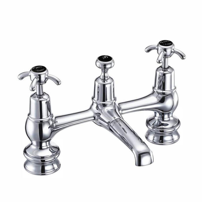 Burlington Anglesey Regent 2 Tap Hole Bridge Basin Mixer with Plug & Chain Waste & Swivel Spout - Unbeatable Bathrooms