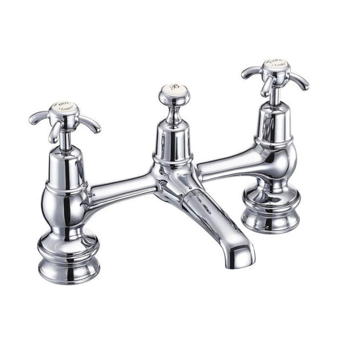 Burlington Anglesey Regent 2 Tap Hole Bridge Basin Mixer with Plug & Chain Waste & Swivel Spout - Unbeatable Bathrooms