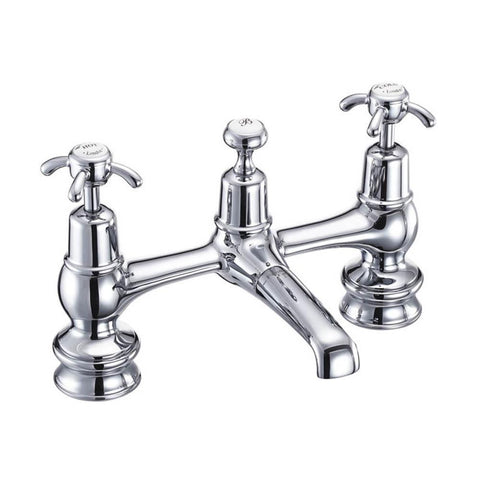 Burlington Anglesey Regent 2 Tap Hole Bridge Basin Mixer with Plug & Chain Waste & Swivel Spout - Unbeatable Bathrooms