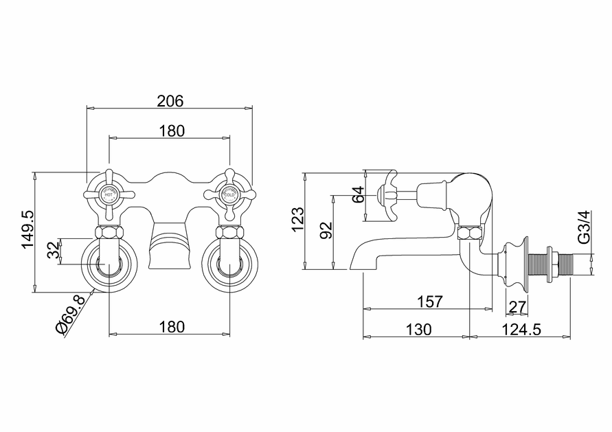 Burlington Anglesey Regent Bath Filler Wall Mounted - Unbeatable Bathrooms