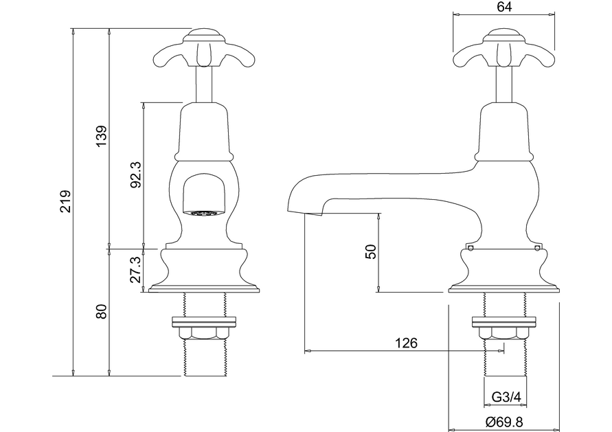 Burlington Anglesey Regent Bath Tap Deck Mounted - Unbeatable Bathrooms