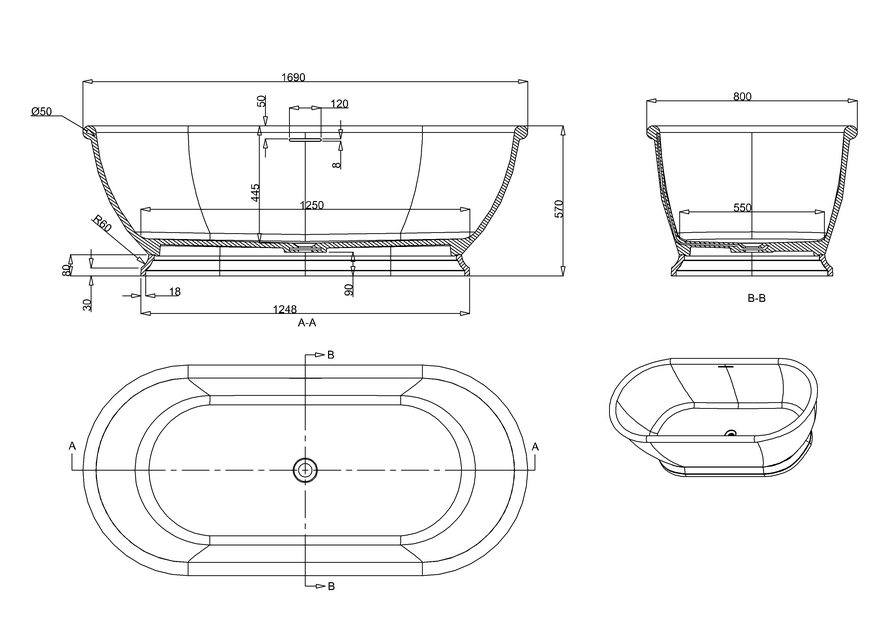 Burlington Arcade Albany 1690 x 800mm Freestanding Natural Stone Bath - Unbeatable Bathrooms