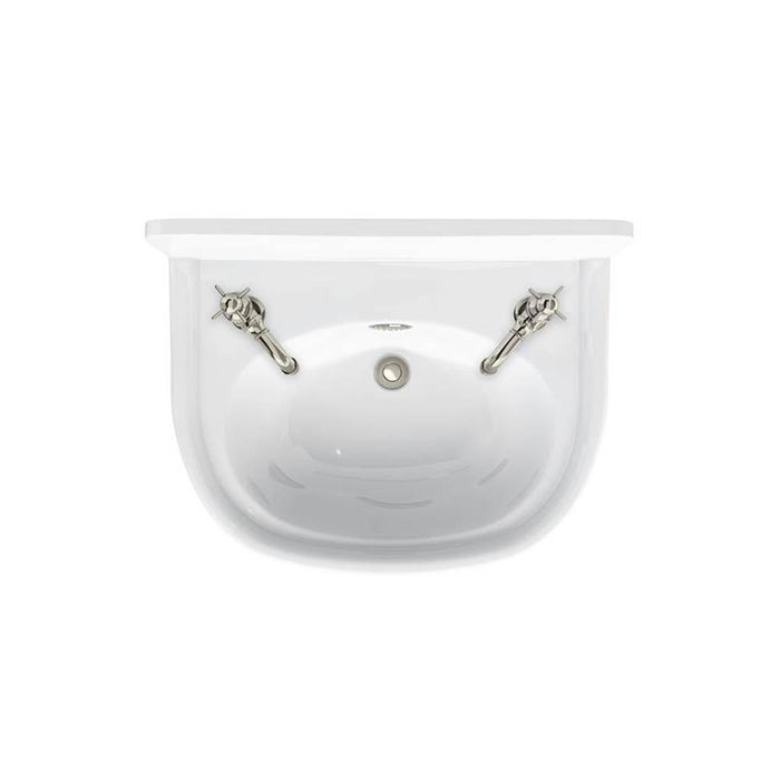 Burlington Arcade 500mm 2TH Wall Hung Cloakroom Basin with Nickel Overflow - Unbeatable Bathrooms