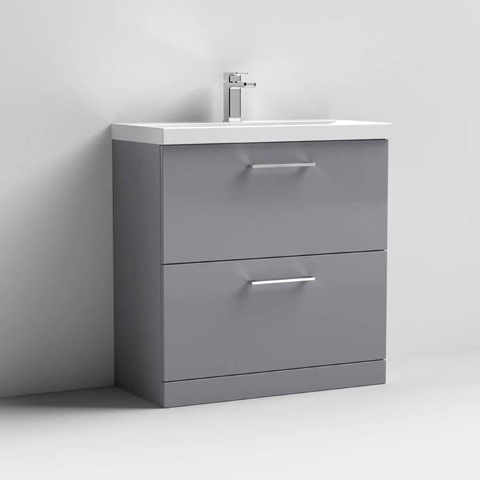 Nuie Arno Floor Standing 2-Drawer Vanity & Thin-Edge 1 Tap Hole Ceramic Basin - Unbeatable Bathrooms