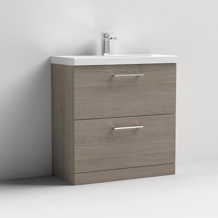 Nuie Arno Floor Standing 2-Drawer Vanity & Thin-Edge 1 Tap Hole Ceramic Basin - Unbeatable Bathrooms