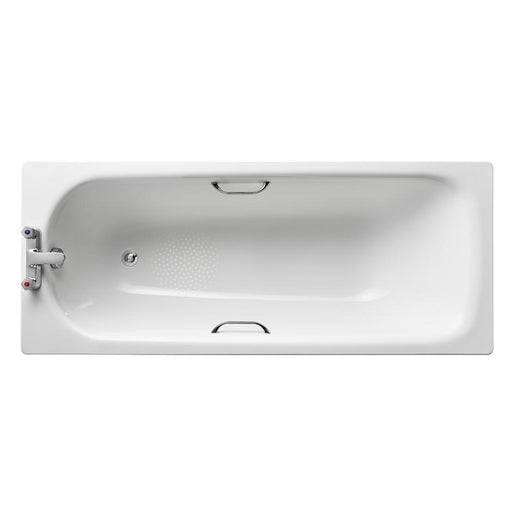 Sandringham 21 170cm x 70cm standard gauge steel bath with chrome plated grips, two tapholes and anti-slip* - Unbeatable Bathrooms