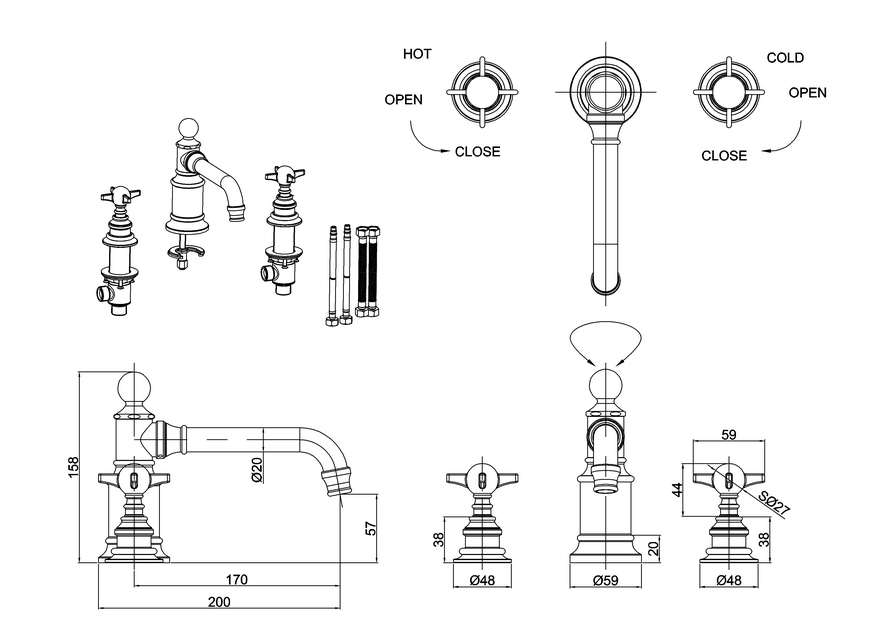 Burlington Arcade 3 Hole Basin Mixer Deck Mounted without Pop-up Waste - Unbeatable Bathrooms