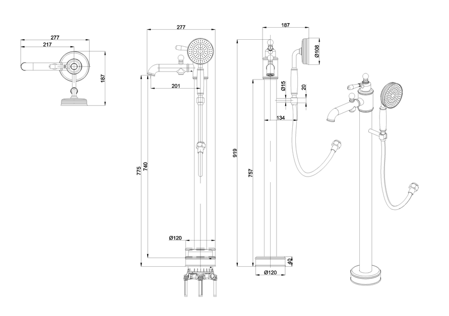 Burlington Arcade Single Lever Bath Shower Filler Floor Mounted inc. Floor Mounting Kit - Unbeatable Bathrooms
