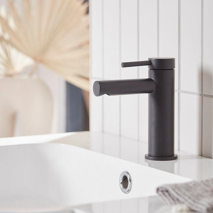 Tavistock Anthem Mini Basin Mixer Tap with Click Waste - Matt Black - Unbeatable Bathrooms