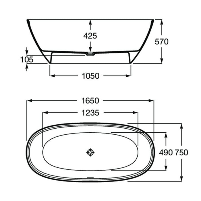 Roca Ariane Oval Stonex® 1650 x 750mm Freestanding Bath - Unbeatable Bathrooms