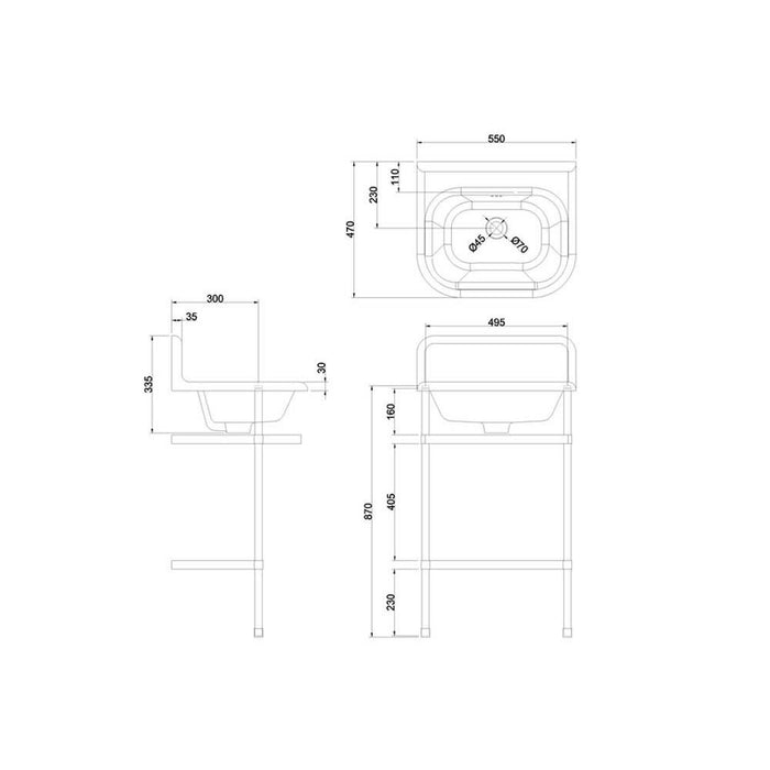 Clearwater Small Roll Top Basin with Up-stand and Stainless Steel Stand - Unbeatable Bathrooms