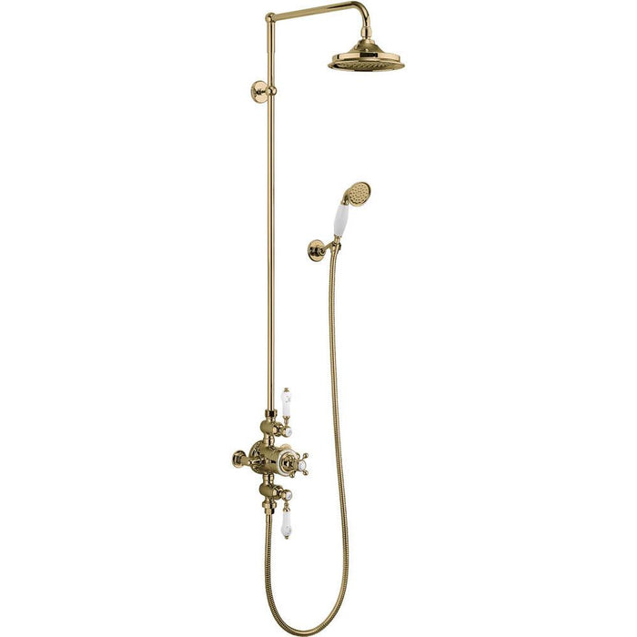 Burlington Avon Thermostatic Exposed Shower Valve Dual Outlet,Rigid Riser, Swivel Shower Arm, Handset & Holder with Hose with Rose - Unbeatable Bathrooms