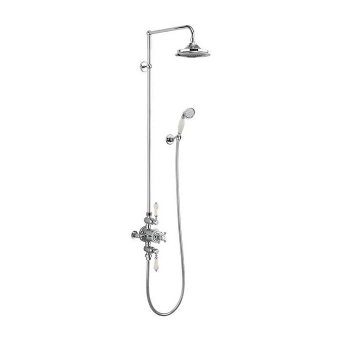 Burlington Avon Thermostatic Exposed Shower Valve Dual Outlet,Rigid Riser, Swivel Shower Arm, Handset & Holder with Hose with Rose - Unbeatable Bathrooms