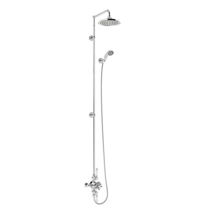 Burlington Avon Thermostatic Exposed Shower Valve Dual Outlet,Extended Rigid Riser, Swivel Shower Arm, Handset & Holder with Hose with Rose - Unbeatable Bathrooms