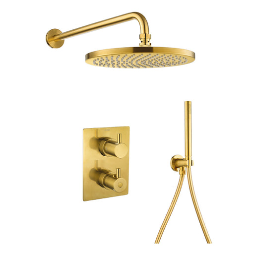 Flova Levo Thermostatic 2 Outlet Shower Valve with Fixed Head and Hand Shower Kit - Square - Unbeatable Bathrooms