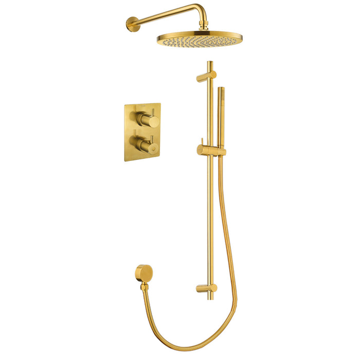 Flova Levo Thermostatic 2 Outlet Shower Valve with Fixed Head and Slide Rail Kit - Square - Unbeatable Bathrooms