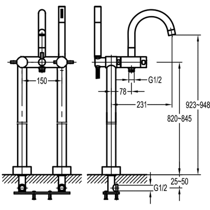 Flova Levo Floor Standing Bath and Shower Mixer - Unbeatable Bathrooms