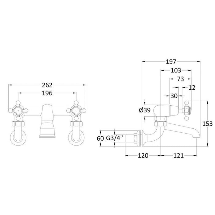 Hudson Reed Wall Mount Bath Filler Dome Crosshead - Unbeatable Bathrooms