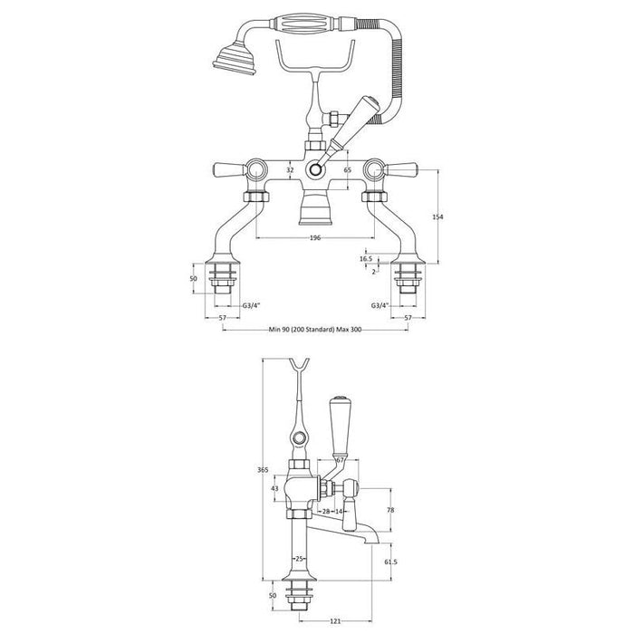 Hudson Reed Topaz Hex Lever Bath Shower Mixer - Unbeatable Bathrooms