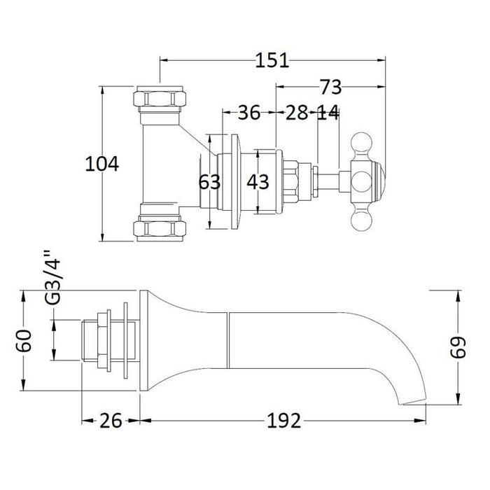Hudson Reed Topaz Wall Mounted Bath Spout & Stop Taps - Unbeatable Bathrooms
