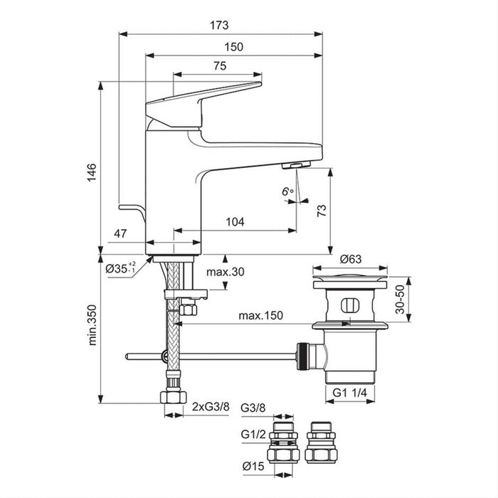 Ideal Standard Ceraplan Single Lever Basin Mixer with Pop-Up Waste - Unbeatable Bathrooms