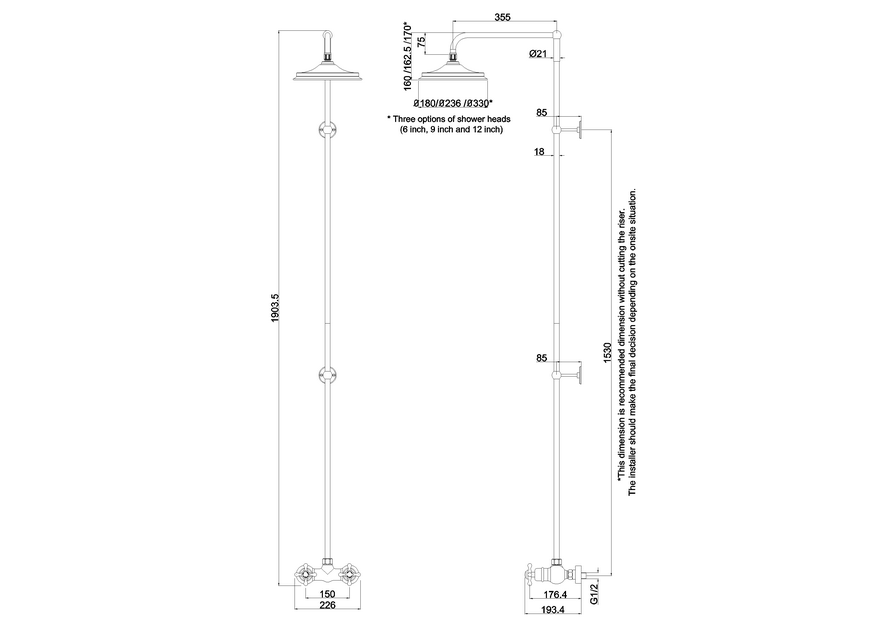 Burlington Eden Thermostatic Exposed Shower Bar Valve Single Outlet with Rigid Riser and Swivel Shower Arm with Rose - Unbeatable Bathrooms