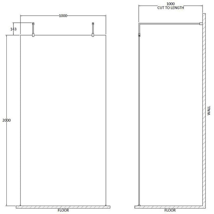 Hudson Reed Wetroom Screen & Black Support Arms - Unbeatable Bathrooms