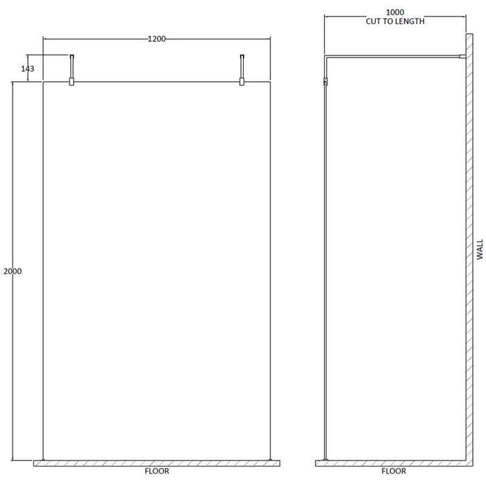 Hudson Reed Wetroom Screen & Black Support Arms - Unbeatable Bathrooms