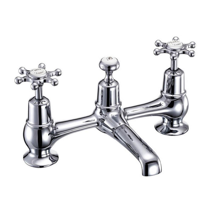 Burlington Birkenhead 2 Tap Hole Bridge Basin Mixer with Plug & Chain Waste & Swivel Spout - Unbeatable Bathrooms
