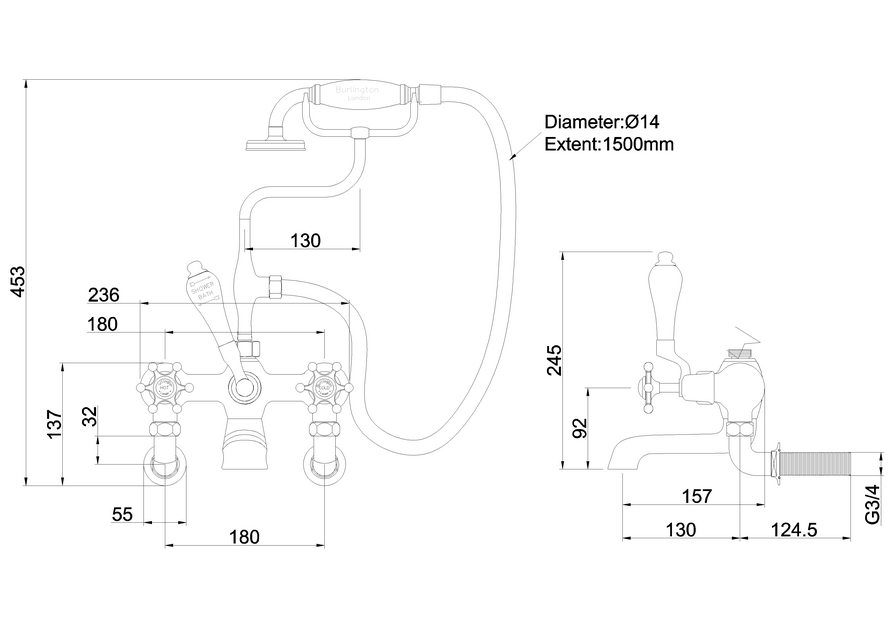 Burlington Birkenhead Bath Shower Mixer Wall Mounted - Unbeatable Bathrooms
