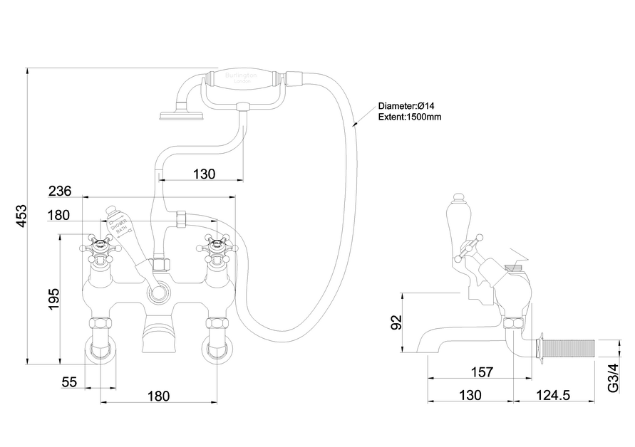 Burlington Birkenhead Angled Bath Shower Mixer Wall Mounted - Unbeatable Bathrooms