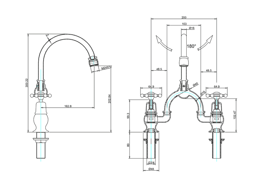 Burlington Birkenhead 2 Tap Hole Arch Mixer with Curved Spout (200mm centres) - Unbeatable Bathrooms
