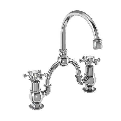 Burlington Birkenhead 2 Tap Hole Arch Mixer with Curved Spout (230mm centres) - Unbeatable Bathrooms