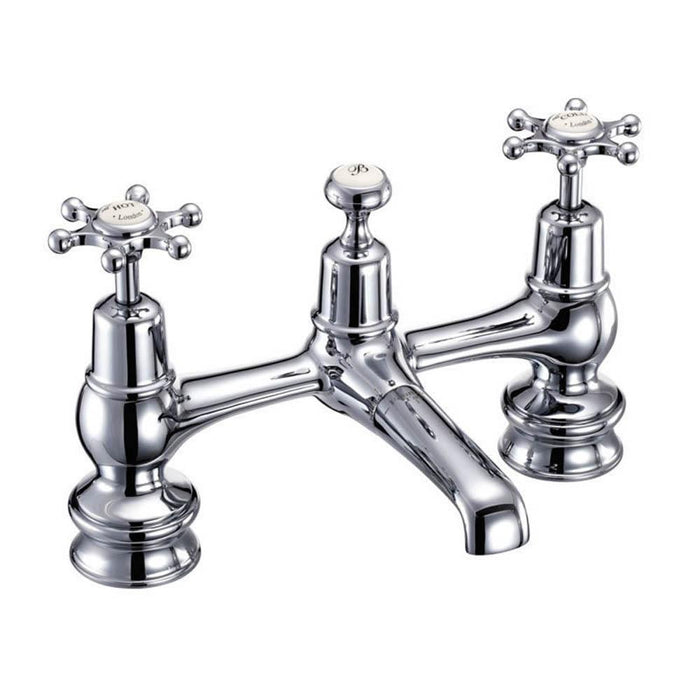 Burlington Birkenhead Regent 2 Tap Hole Bridge Basin Mixer with Plug & Chain Waste & Swivel Spout - Unbeatable Bathrooms