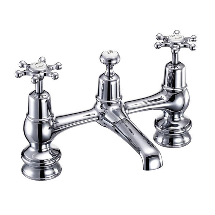 Burlington Birkenhead Regent 2 Tap Hole Bridge Basin Mixer with Plug & Chain Waste & Swivel Spout - Unbeatable Bathrooms